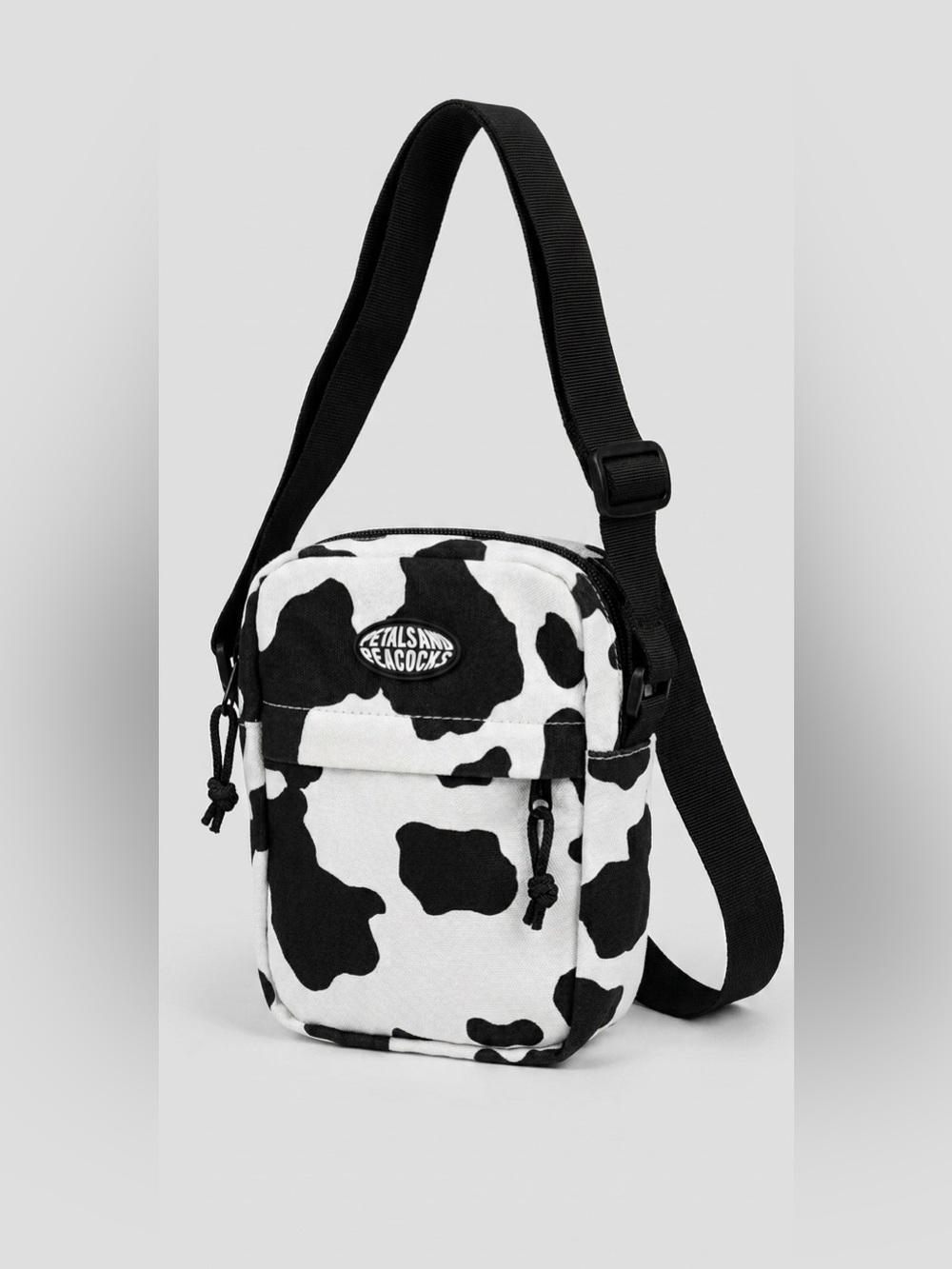 Petals and Peacocks Cow Print Mini Crossbody Bag Canvas Y2K Streetwear